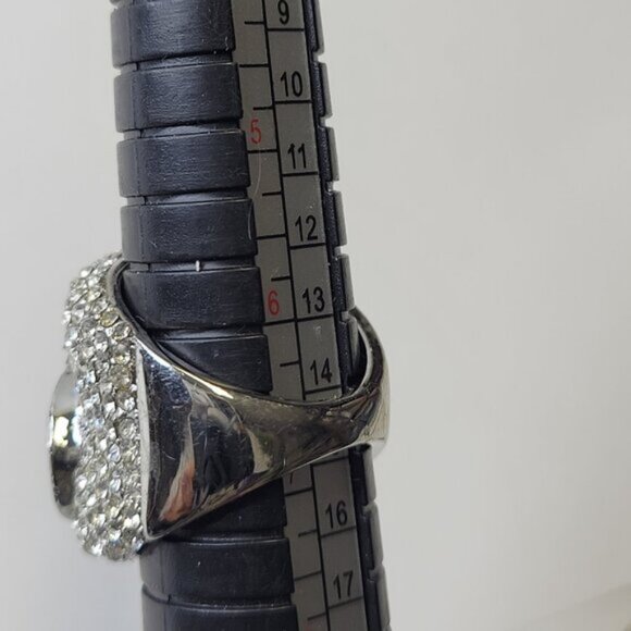 Two Tone Silver and Black Color Wide Ring Concave Design with Rhinestones Sz 5 - Picture 13 of 14